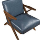 MCM Brown Faux Leather Wood Frame Armchair – Mid-Century Accent Chair (2 Colors) in blue faux leather upholstery.