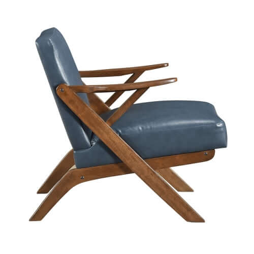 MCM Brown Faux Leather Wood Frame Armchair – Mid-Century Accent Chair (2 Colors) side view