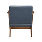 MCM Brown Faux Leather Wood Frame Armchair – Mid-Century Accent Chair (2 Colors) back view with smooth upholstery.