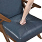 MCM Brown Faux Leather Wood Frame Armchair – Mid-Century Accent Chair (2 Colors) with plush cushioning.