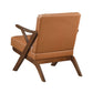 MCM Brown Faux Leather Wood Frame Armchair – Mid-Century Accent Chair (2 Colors) from the back view.