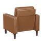 MCM Brown Faux Leather Armchair – Modern Upholstered Accent Chair showcasing back view with clean lines and stylish design.