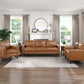MCM Brown Faux Leather Armchair – Modern Upholstered Accent Chair in a stylish living room setting.