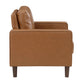 MCM Brown Faux Leather Armchair – Modern Upholstered Accent Chair side view showcasing its clean lines and rich upholstery.