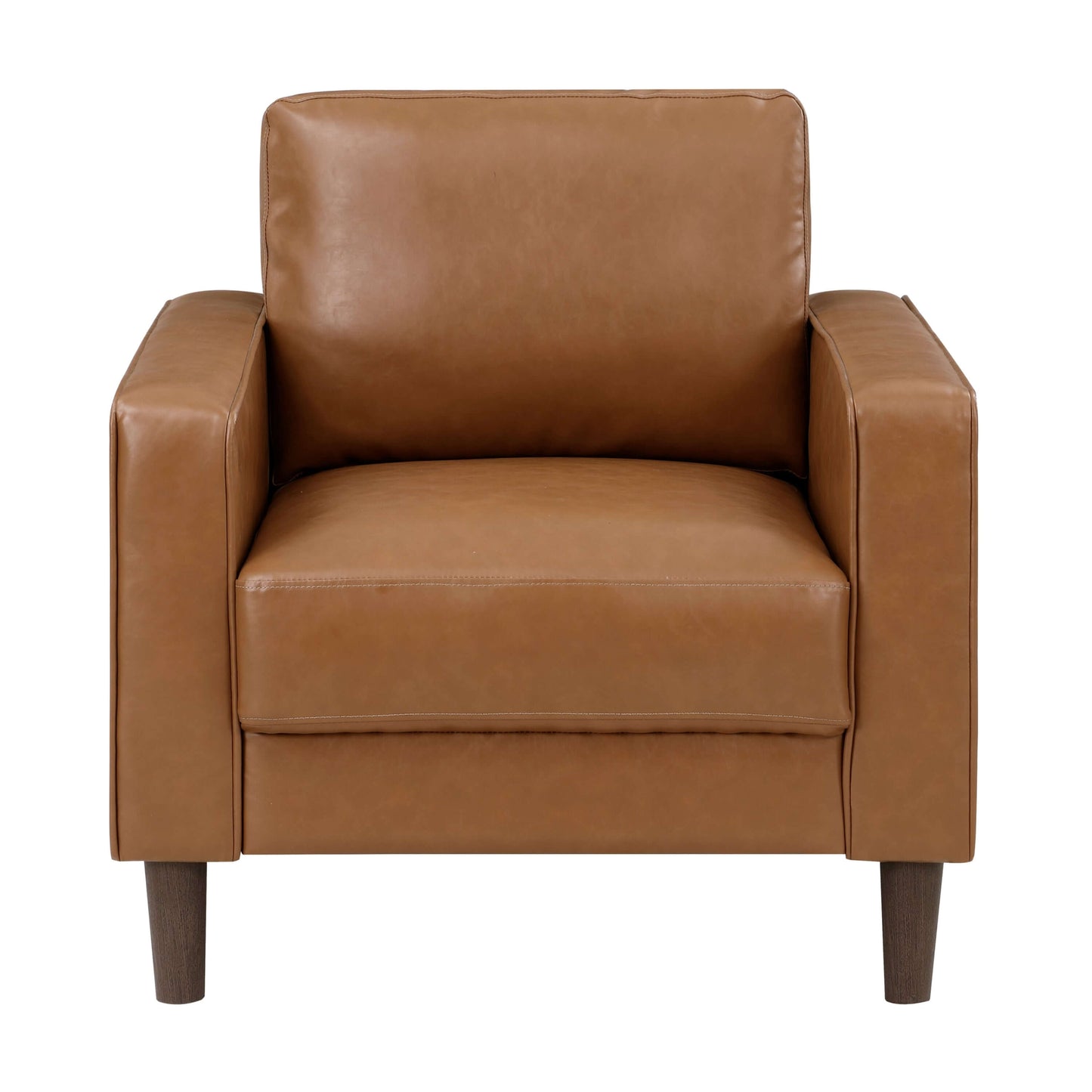 MCM Brown Faux Leather Armchair – Modern Upholstered Accent Chair in a rich brown hue with sleek design.