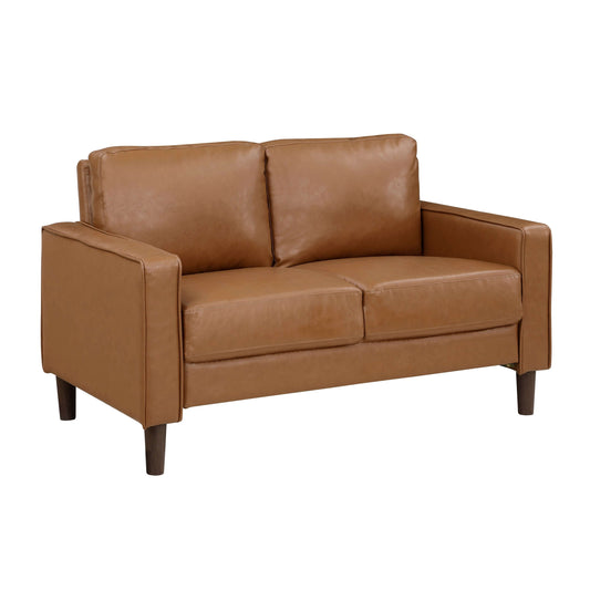 MCM Brown Faux Leather Loveseat 54" – Modern Compact 2-Seat Sofa with clean lines and rich brown upholstery.