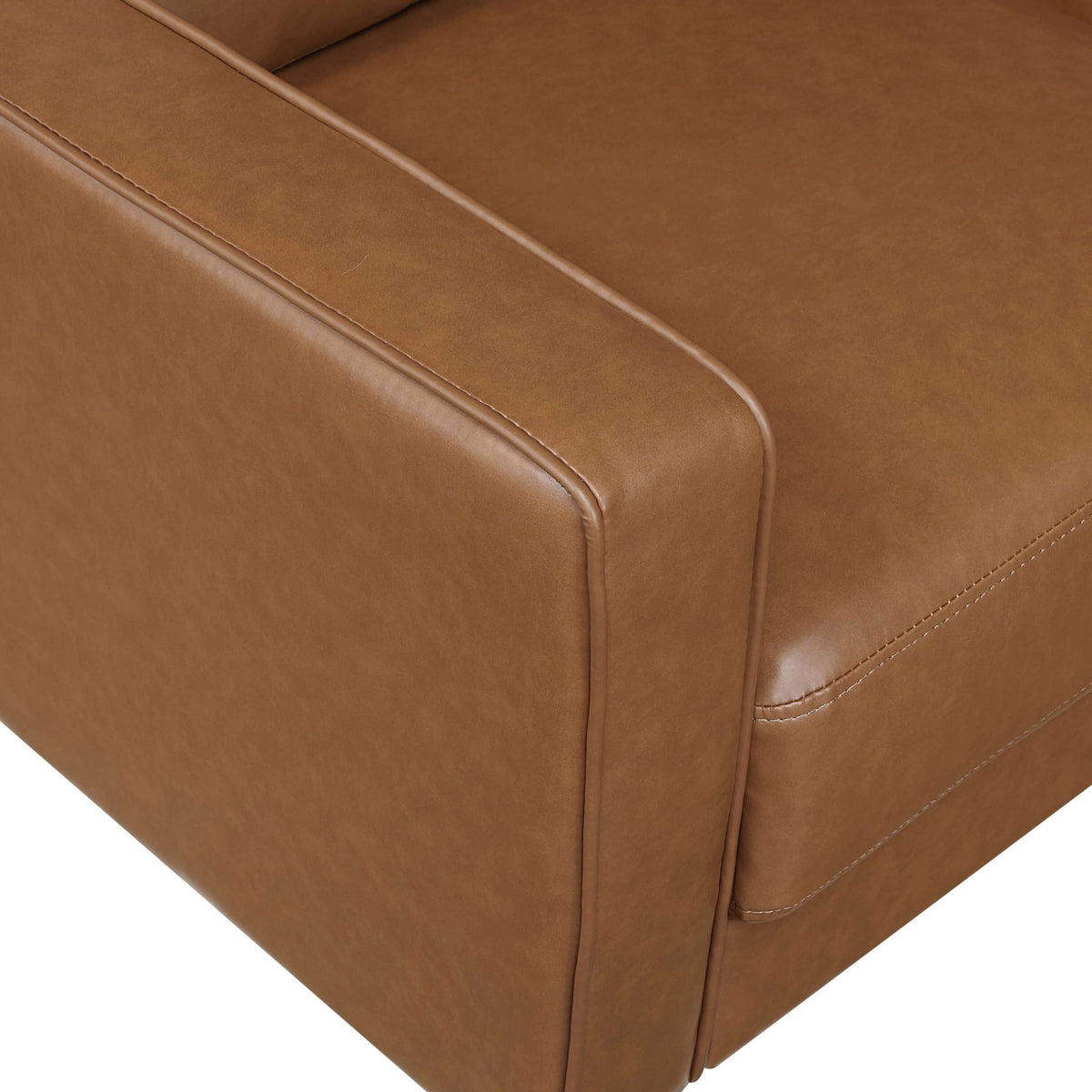 MCM Brown Faux Leather Loveseat 54" – Modern Compact 2-Seat Sofa close-up of rich brown faux leather texture