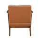 MCM Brown Faux Leather Wood Frame Armchair – Mid-Century Accent Chair (2 Colors) back view showcasing elegant design.