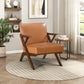 MCM Brown Faux Leather Wood Frame Armchair – Mid-Century Accent Chair (2 Colors) in a cozy living room setting.