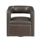 MCM Faux Leather Swivel Chair – Modern Barrel Accent Chair (2 Colors) in stylish camel-tone faux leather.