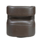 MCM Faux Leather Swivel Chair – Modern Barrel Accent Chair (2 Colors) in a dark brown finish, featuring a curved barrel design.