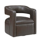 MCM Faux Leather Swivel Chair – Modern Barrel Accent Chair (2 Colors) in brown faux leather with curved design.