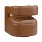 MCM Faux Leather Swivel Chair – Modern Barrel Accent Chair (2 Colors) in camel-tone faux leather with 360° swivel base.