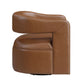 MCM Faux Leather Swivel Chair – Modern Barrel Accent Chair (2 Colors) in camel-tone faux leather from the side view.