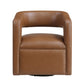 MCM Faux Leather Swivel Chair – Modern Barrel Accent Chair (2 Colors) in camel-tone faux leather.
