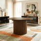 Merlin 35" Solid Wood Round Dining Table in Walnut with Ribbed Pedestal Base showcased in elegant dining room setting.