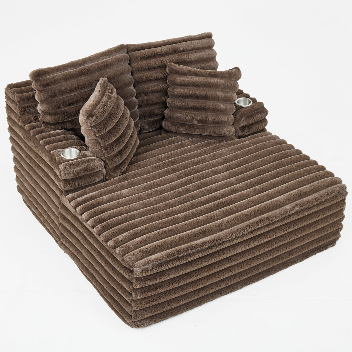 Merrow Oversized Chaise Lounge Chair – Brown Corduroy, Built-In Cup Holders