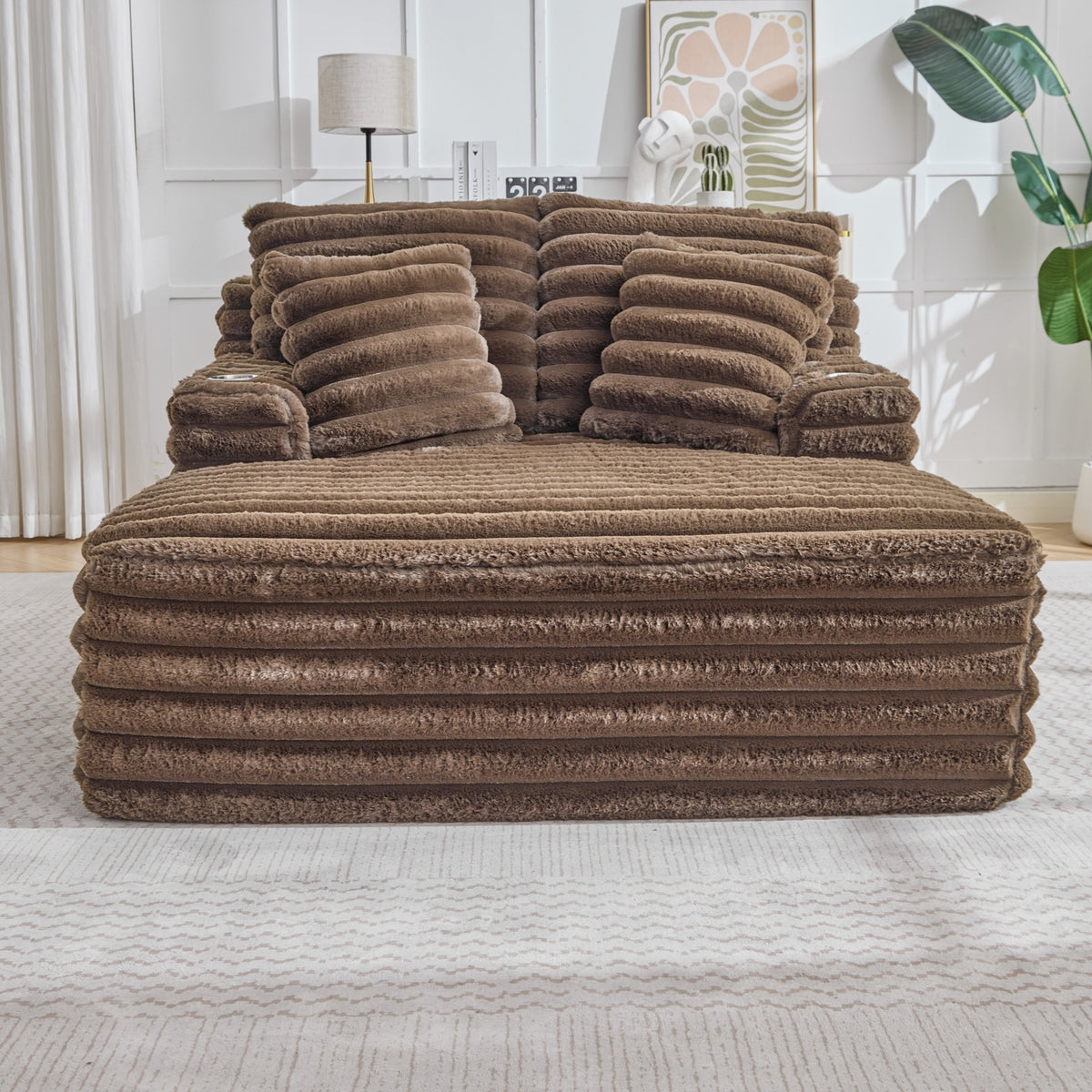 Merrow Oversized Chaise Lounge Chair – Brown Corduroy, Built-In Cup Holders – view 10