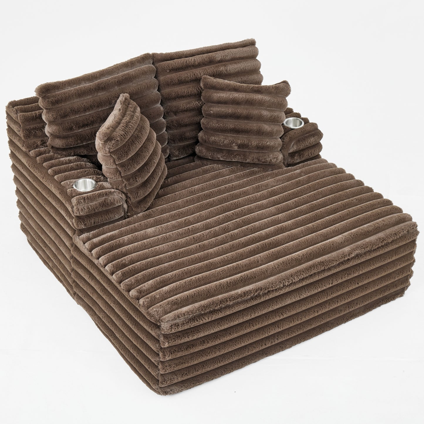 Merrow Oversized Chaise Lounge Chair – Brown Corduroy, Built-In Cup Holders
