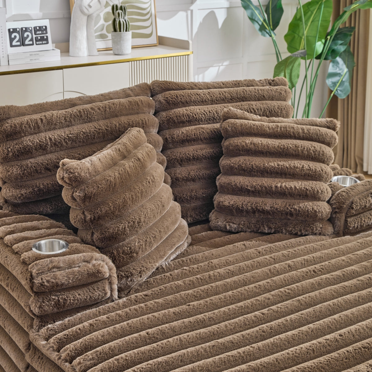 Merrow Oversized Chaise Lounge Chair – Brown Corduroy, Built-In Cup Holders – view 6