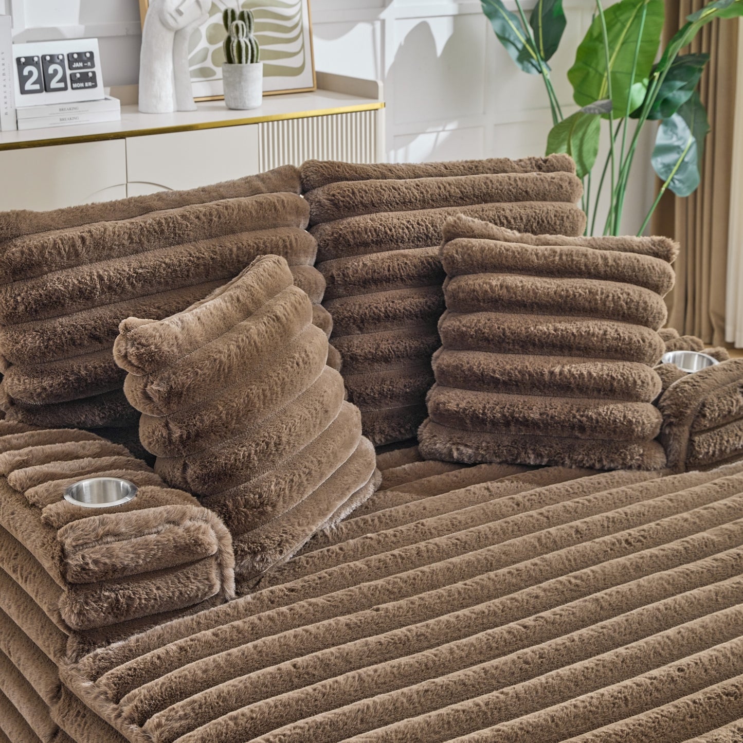 Merrow Oversized Chaise Lounge Chair – Brown Corduroy, Built-In Cup Holders – view 6