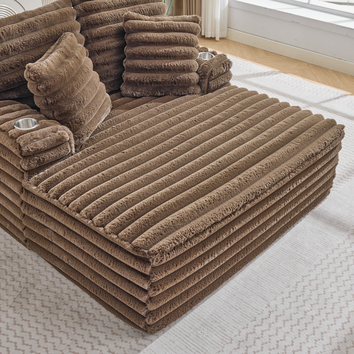 Merrow Oversized Chaise Lounge Chair – Brown Corduroy, Built-In Cup Holders – view 7