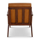 Mid-Century Modern Brown Genuine Leather Accent Chair – Solid Walnut Frame - Back view showcasing walnut frame and leather upholstery.