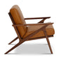 Mid-Century Modern Brown Genuine Leather Accent Chair – Solid Walnut Frame side view showcasing its sleek silhouette.