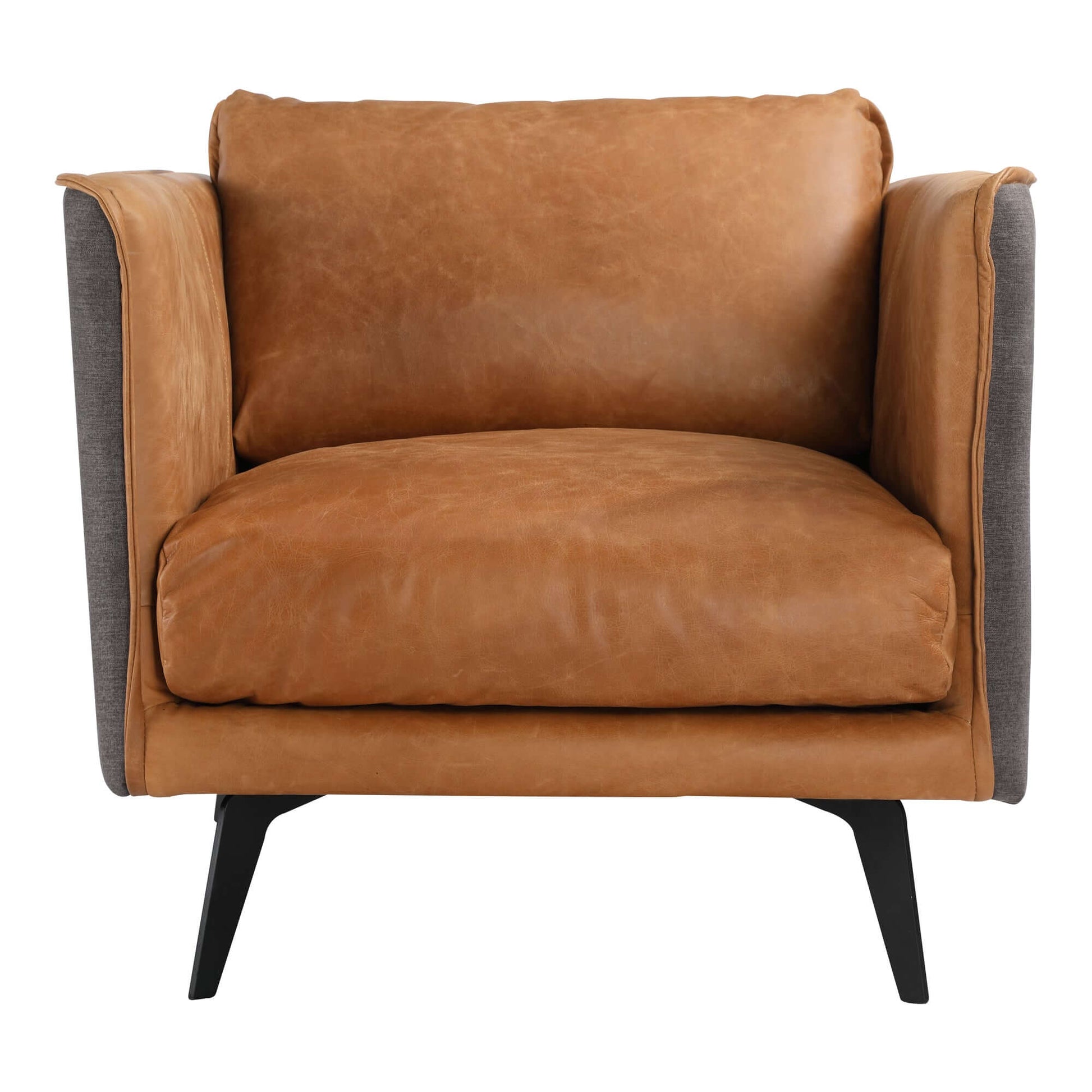 Mid-Century Modern Top-Grain Leather Lounge Chair – Sierra Brown with rich leather upholstery and clean lines.