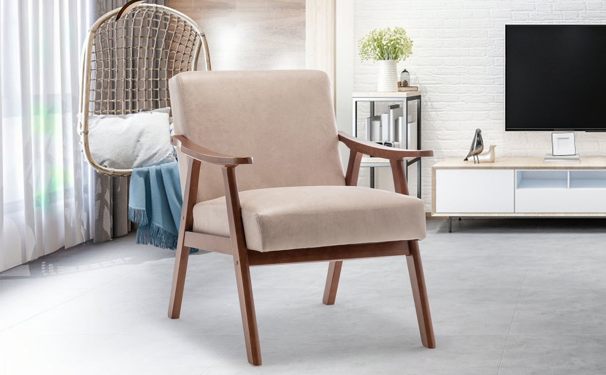 Thea Light Camel Fabric Wingback Accent Chair