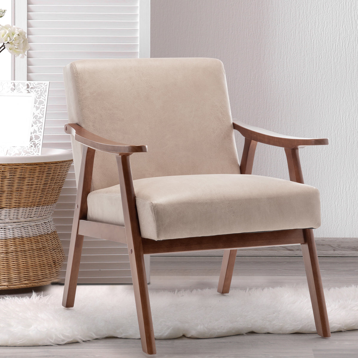 Thea Light Camel Fabric Wingback Accent Chair