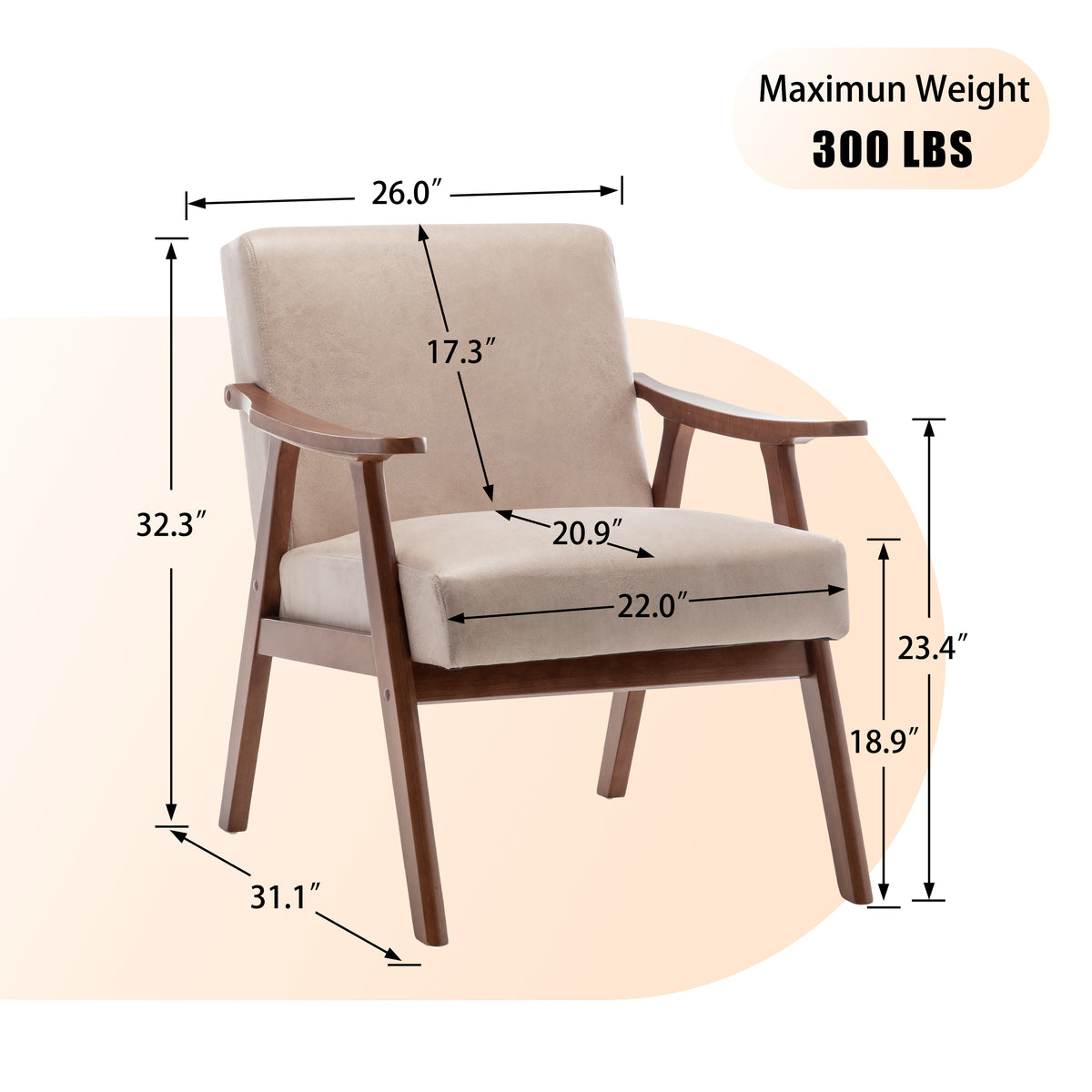 Thea Light Camel Fabric Wingback Accent Chair