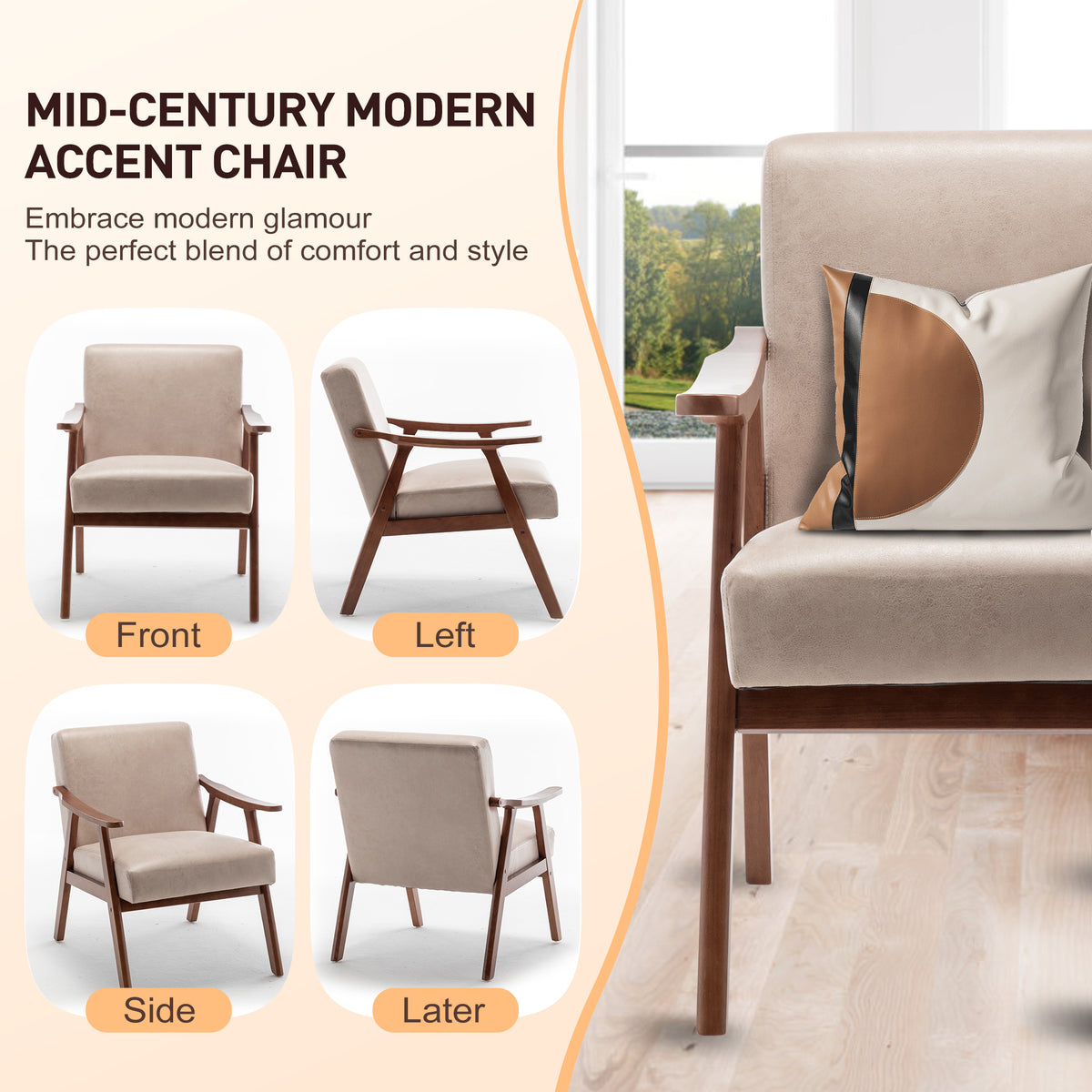 Thea Light Camel Fabric Wingback Accent Chair