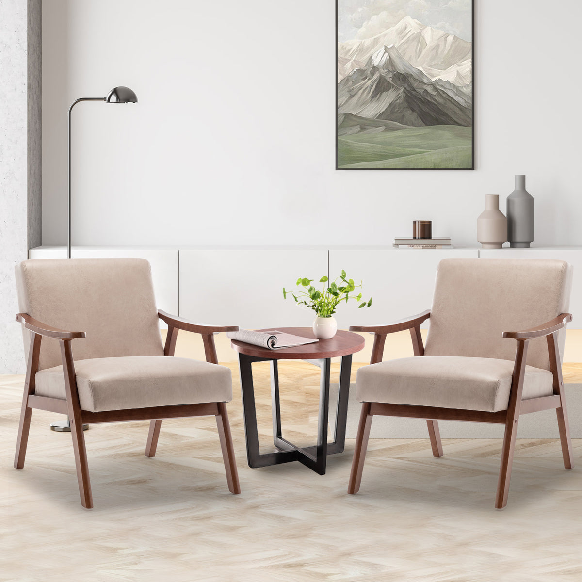 Thea Light Camel Fabric Wingback Accent Chair