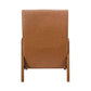 Mid-Century Tufted Faux Leather Accent Armchair – Walnut Wood Frame Chair back view with channel-tufted design.
