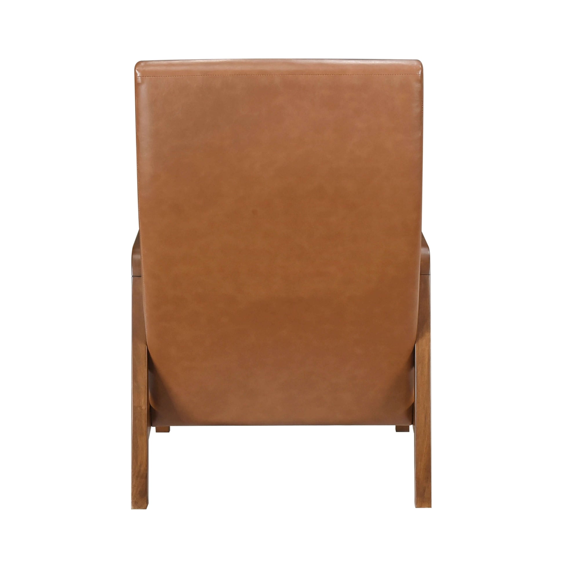 Mid-Century Tufted Faux Leather Accent Armchair – Walnut Wood Frame Chair back view with channel-tufted design.