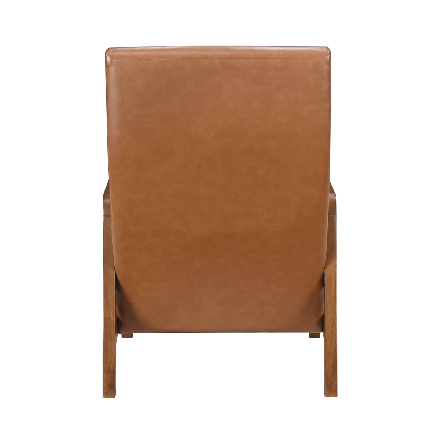 Mid-Century Tufted Faux Leather Accent Armchair – Walnut Wood Frame Chair back view with channel-tufted design.