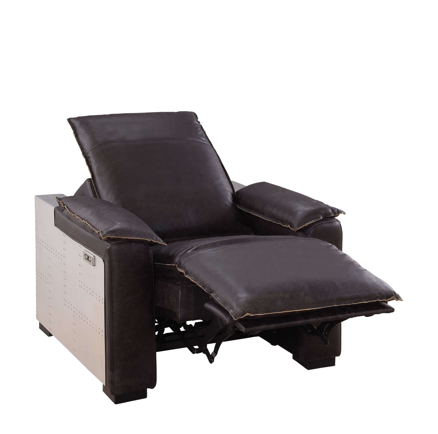 Misezon Top-Grain Leather Aluminum Power Recliner – Industrial Aviator Lounge Chair with plush comfort and sleek design.