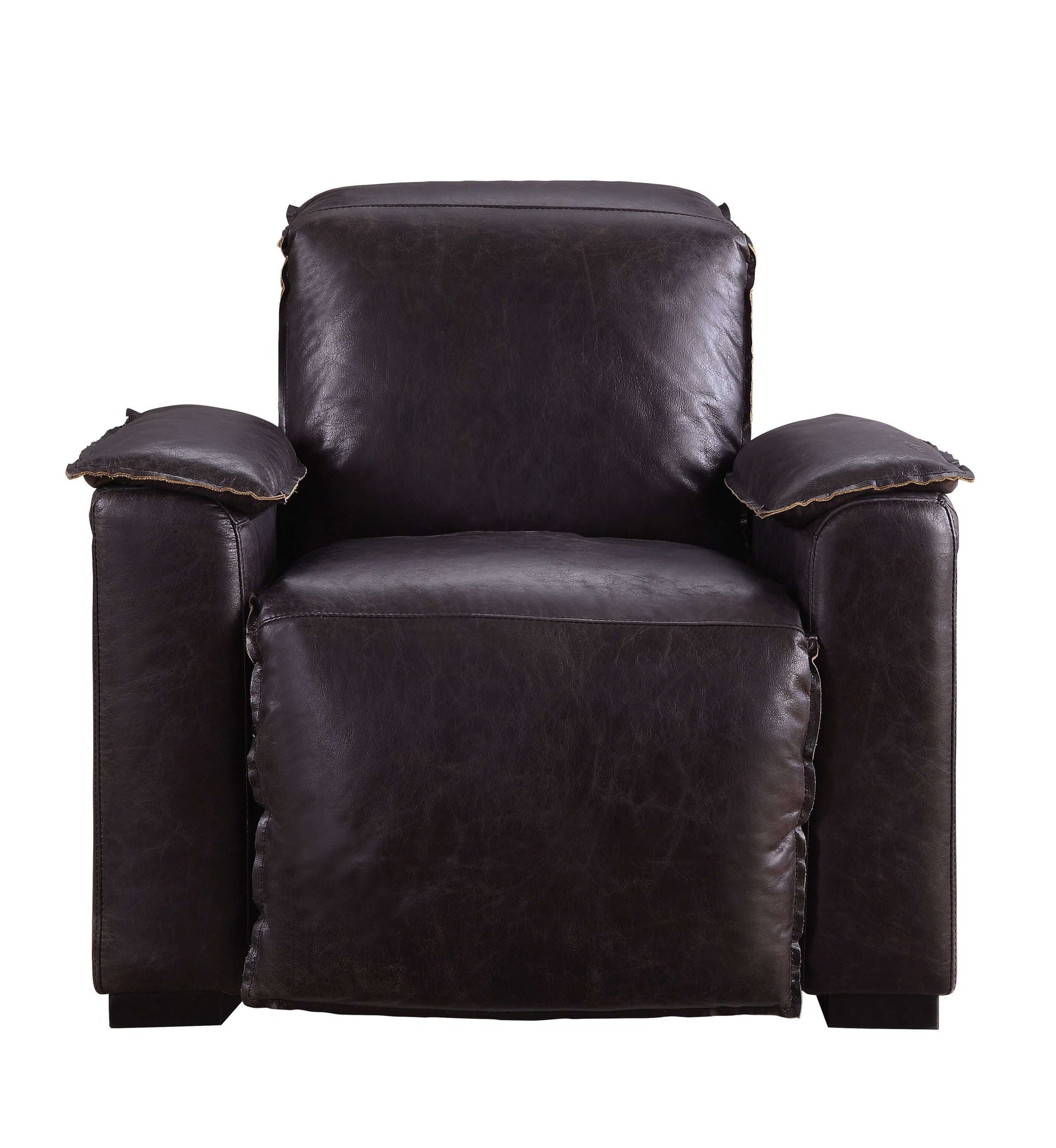 Misezon Top-Grain Leather Aluminum Power Recliner – Industrial Aviator Lounge Chair in rich brown leather.