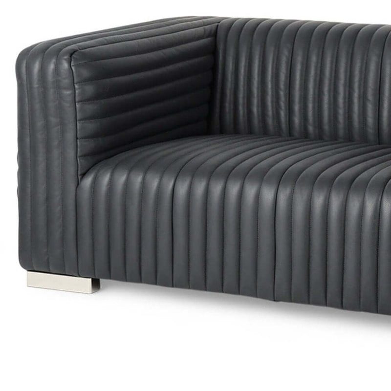 83" Leather Sofa with Solid Wood Frame | Modern Leather Couch (Brn or Blk) featuring soft black leather upholstery.