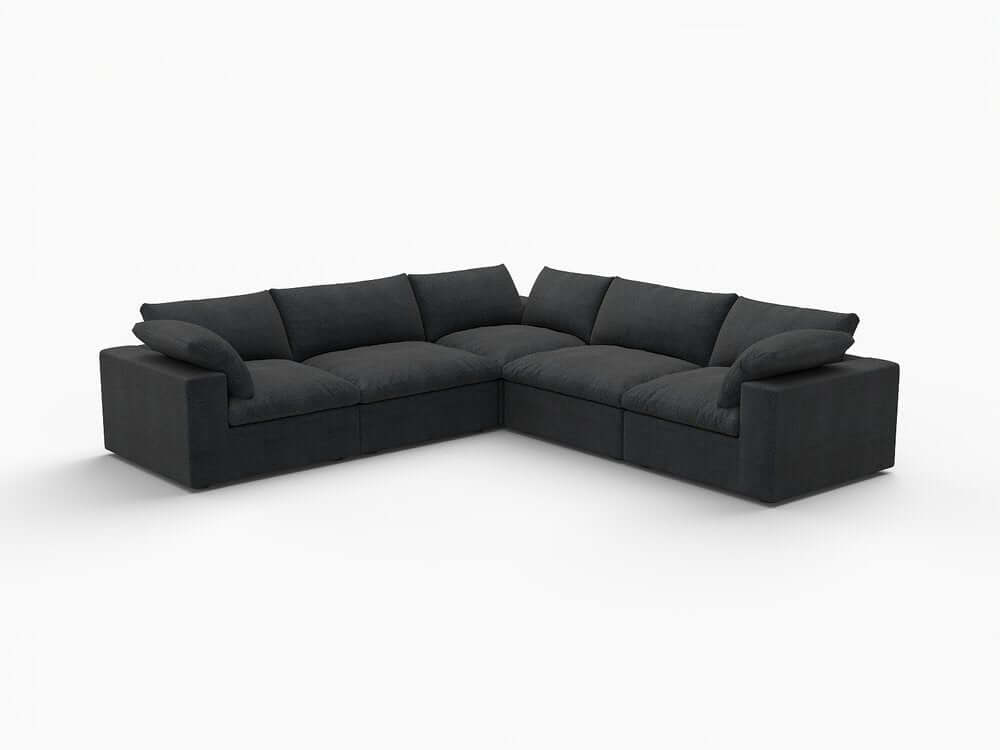 White Linen Blend Modular L Shaped Five Piece Corner Sectional in a stylish black fabric finish.