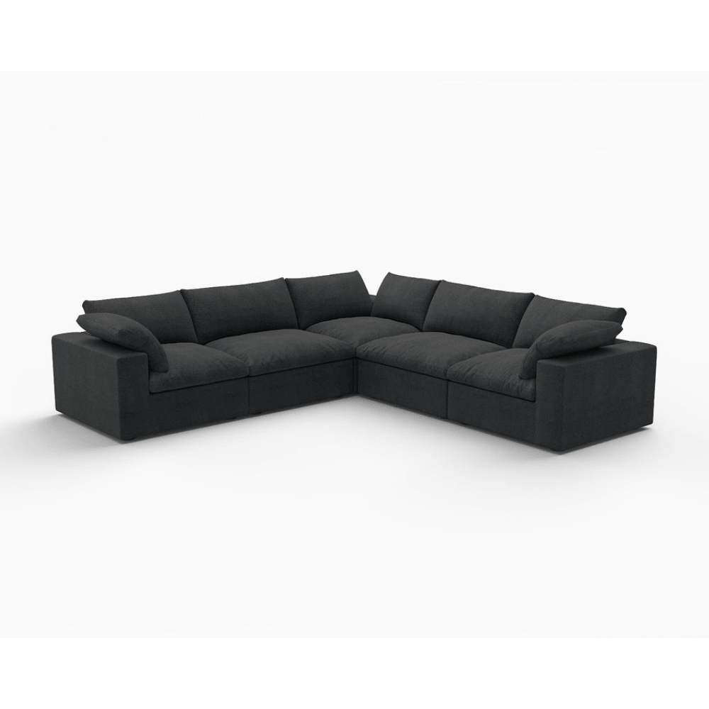 Linen Blend Modular L-Shaped Corner Sectional Sofa 120" | Modern Washable Sectional in dark fabric design.