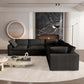 White Linen Blend Modular L Shaped Five Piece Corner Sectional in modern living room setting.