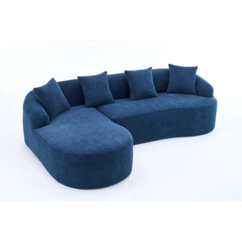 Boneless Modular Chenille Sectional Sofa – 99” Curved Chaise Compression Couch (White) with plush pillows and deep seating.