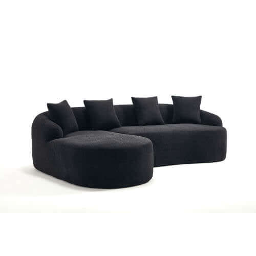 Boneless Modular Chenille Sectional Sofa – 99” Curved Chaise Compression Couch (White) in soft black fabric.