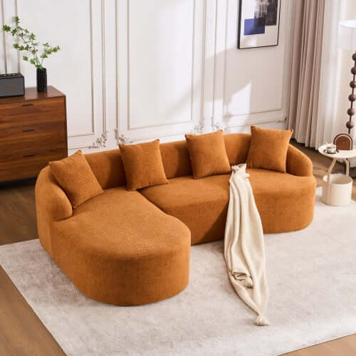 Boneless Modular Chenille Sectional Sofa – 99” Curved Chaise Compression Couch (White) in a modern living room setting.
