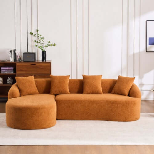 Boneless Modular Chenille Sectional Sofa – 99” Curved Chaise Compression Couch (White) in modern interior design.