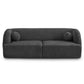 The Anna Boucle Fabric Upholstered Sofa by Ashcroft Furniture features a modern dark gray design with a rounded back and arms, plus two matching round cushions for minimalist elegance. Available in 87 size and four color options.