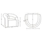Modern Boucle Lounge Chair – Upholstered Accent Chair with Pine Wood Frame (3 Colors) dimensions and design details.