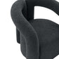 Modern Boucle Lounge Chair – Upholstered Accent Chair with Pine Wood Frame (3 Colors) in dark boucle fabric.